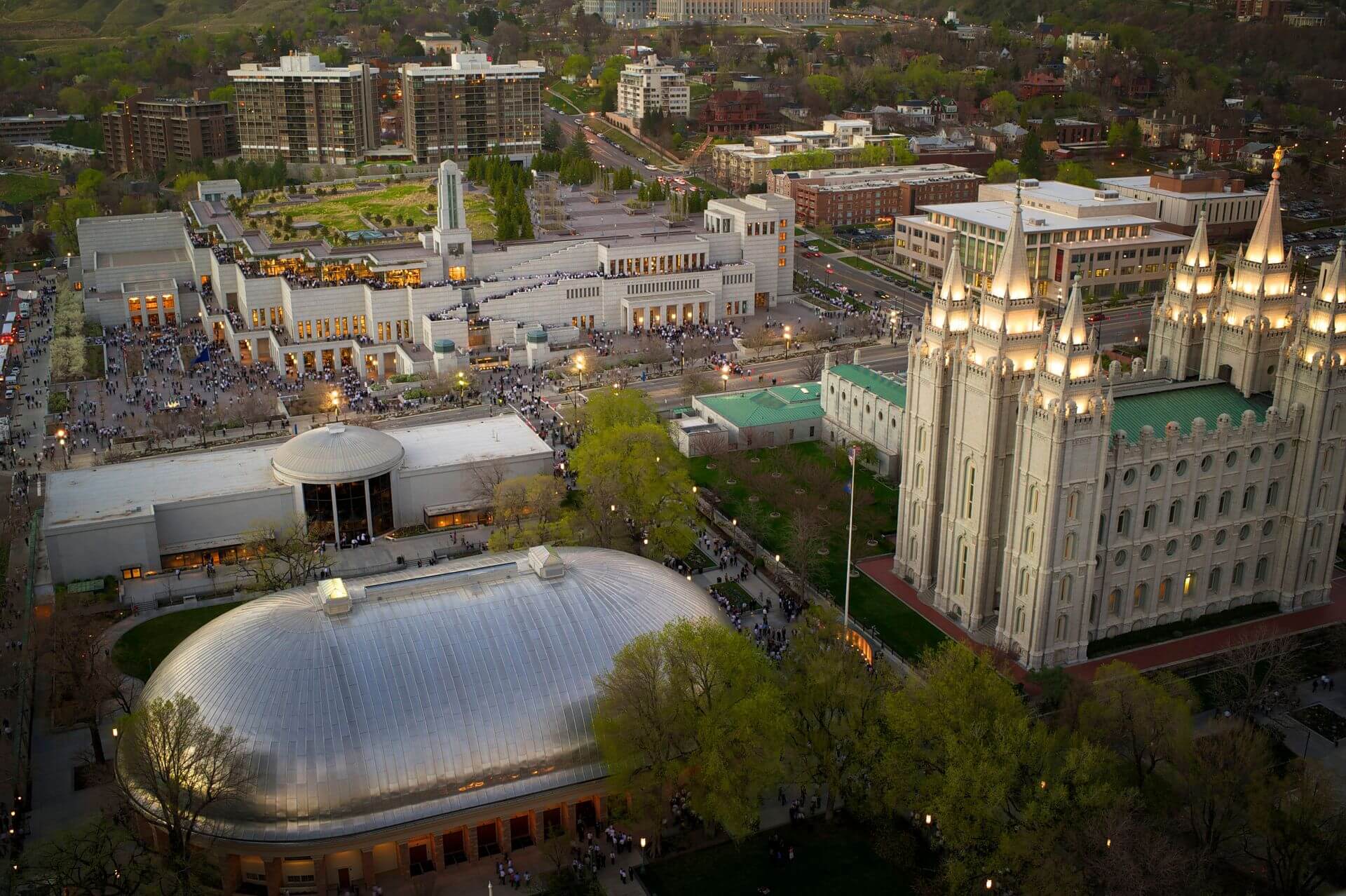 Aerial view of the Church of Jesus Christ of Latter-day Saints, Salt Lake Temple, media ingest solution.
